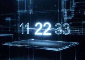 Holographic Master Numbers 11, 22, and 33 floating above a sleek diagnostic table, emitting high-voltage frequencies in a clinical blue laboratory setting