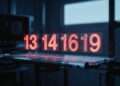 Holographic numbers 13, 14, 16, and 19 floating above a sleek diagnostic table, displaying structural micro-fractures in a clinical blue laboratory setting