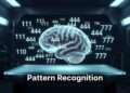A holographic human brain processing illuminated numerical sequences on a glass diagnostic table in a clinical blue laboratory setting.