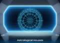 A holographic 12-sector circular grid projecting orbital mathematics on a glass diagnostic table in a clinical blue laboratory setting.