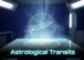 A holographic mechanical astrolabe projecting orbital mathematics on a glass diagnostic table in a clinical blue laboratory setting.