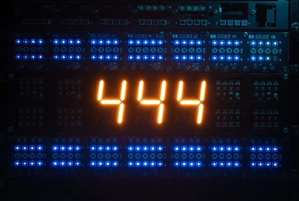 A digital server rack with a row of LED lights flashing a perfect numerical sequence in bright amber.