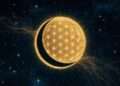 A golden sun disc nearly overtaken by shadow, a thin ring of light remaining, representing the forced identity reboot of the August 2026 total solar eclipse in Leo.