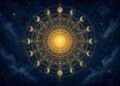 Personal year number 2026 symbol, a golden number 1 in sacred-geometry linework radiating light against a starry indigo sky.