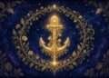 Most loyal zodiac signs symbol, a golden anchor wrapped in vines in sacred-geometry linework against a starry indigo sky.