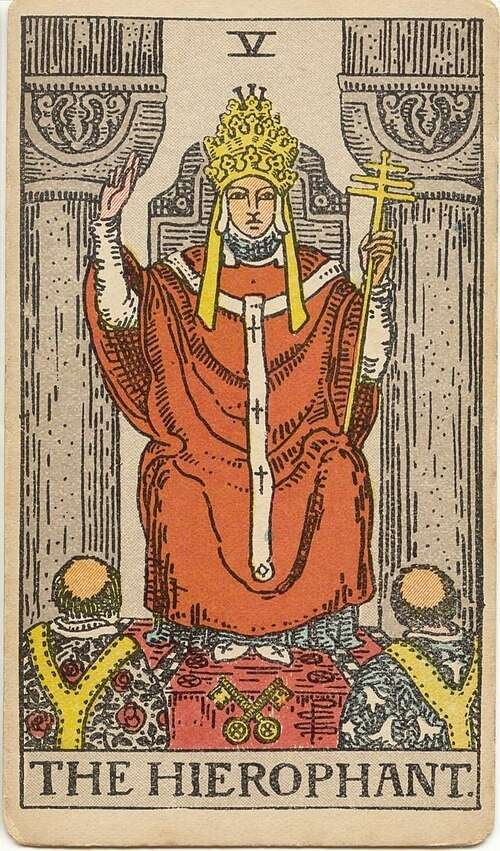 The Hierophant tarot card, Rider-Waite-Smith 1909
