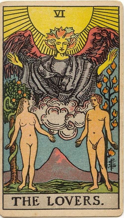 The Lovers tarot card, Rider-Waite-Smith 1909