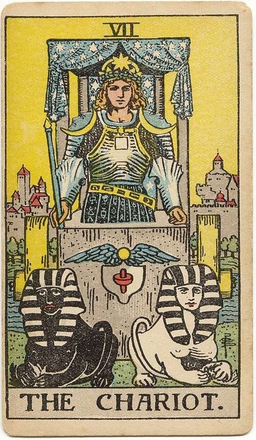 The Chariot tarot card, Rider-Waite-Smith 1909