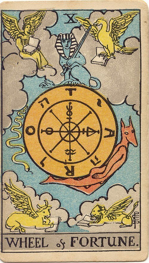 Wheel of Fortune tarot card, Rider-Waite-Smith 1909