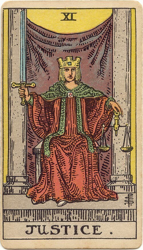 Justice tarot card, Rider-Waite-Smith 1909