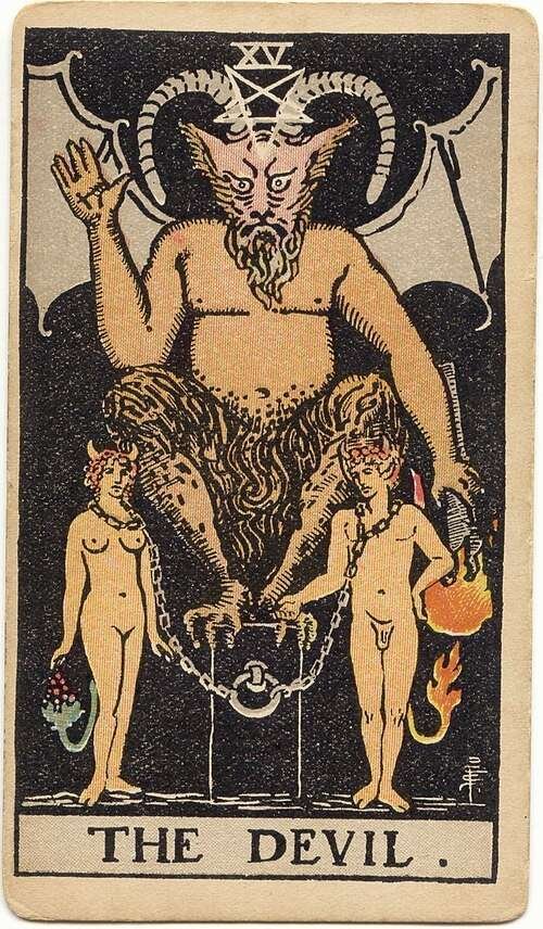 The Devil tarot card, Rider-Waite-Smith 1909