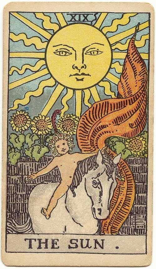 The Sun tarot card, Rider-Waite-Smith 1909