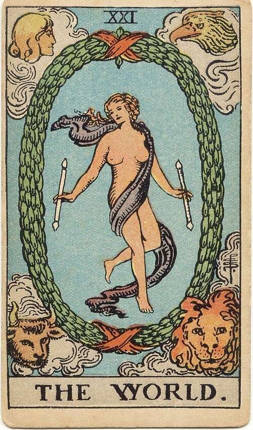 The World tarot card, Rider-Waite-Smith 1909